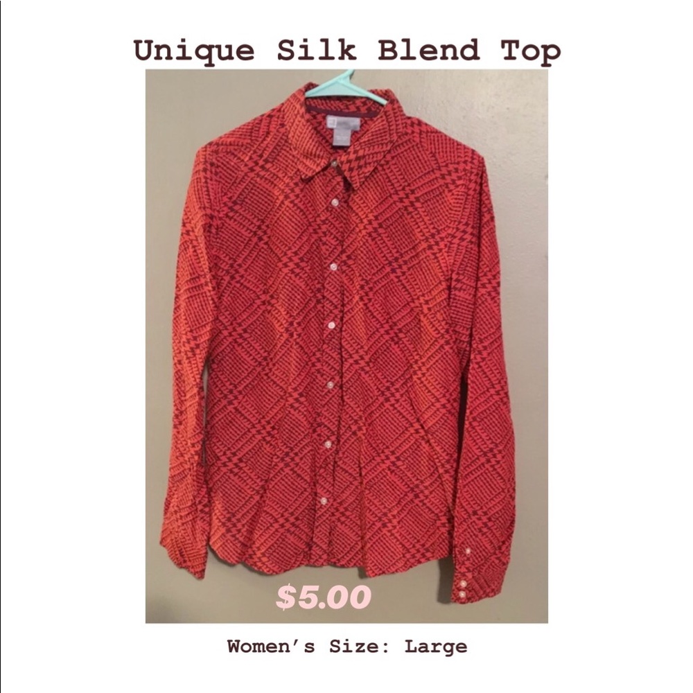 Unique Silk Blend Button Up Shirt Sz Large